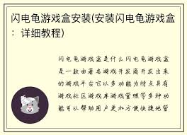 閃電龜如何安裝游戲